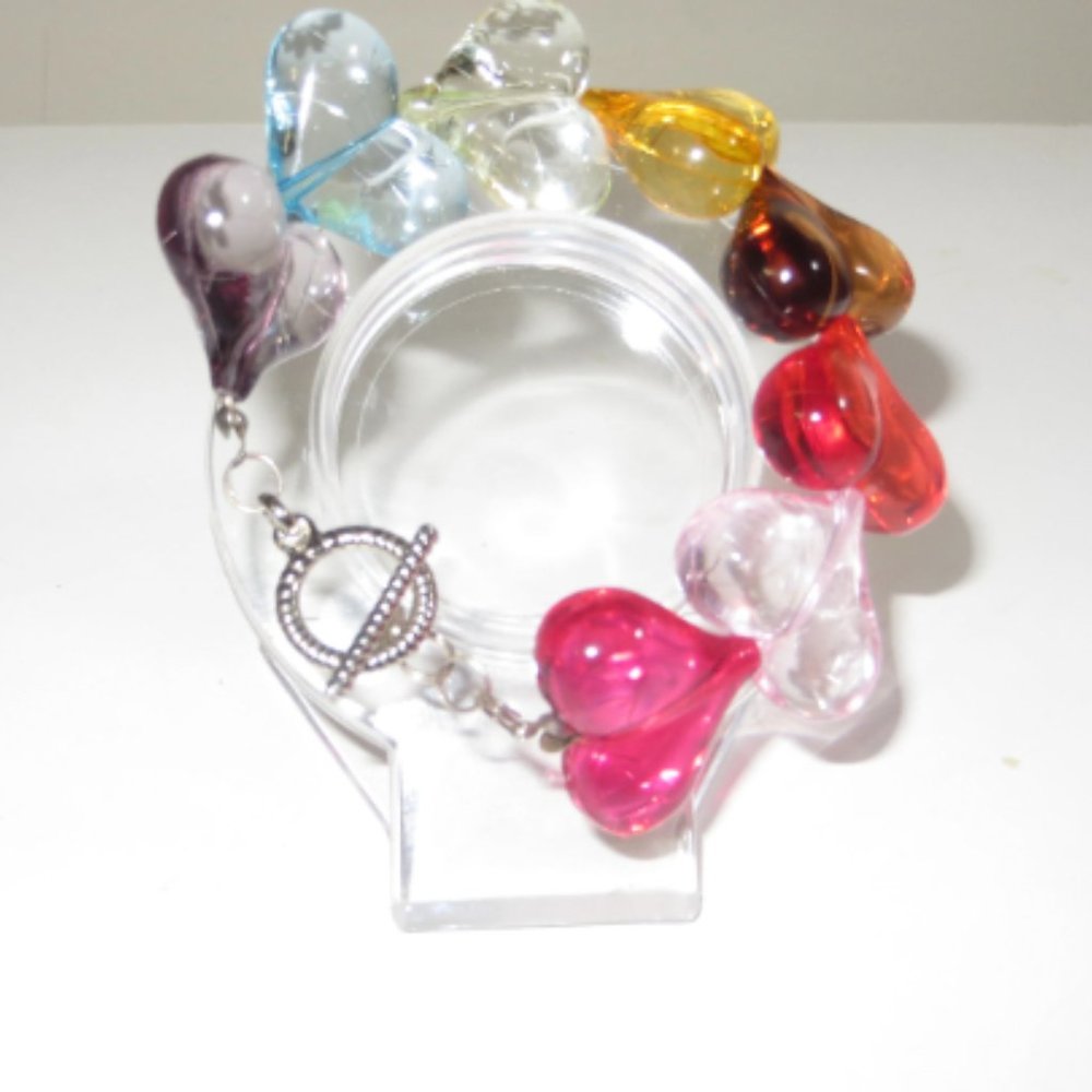 Vintage Multi Color Acrylic Heart Charm Bracelet